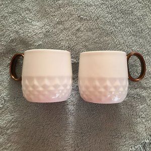 Starbucks White Hobnail Coffee w/Bronze-Gold Handle 12oz Ceramic Mug